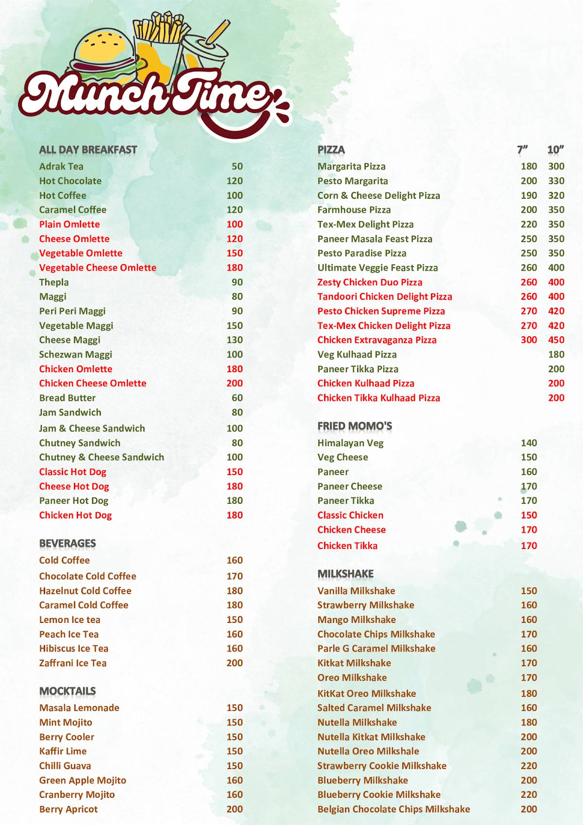 Munch Time menu
