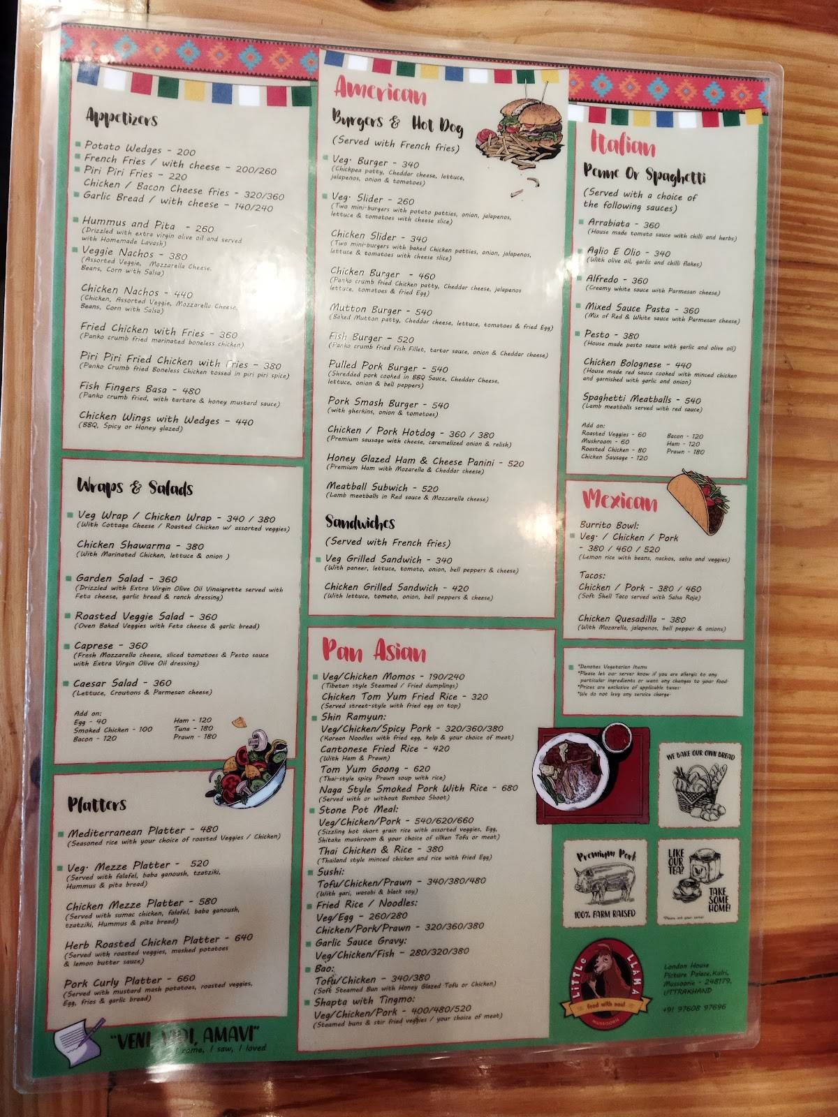 Little Llama Cafe menu