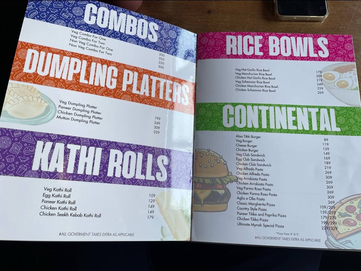 Mynah Restaurant menu
