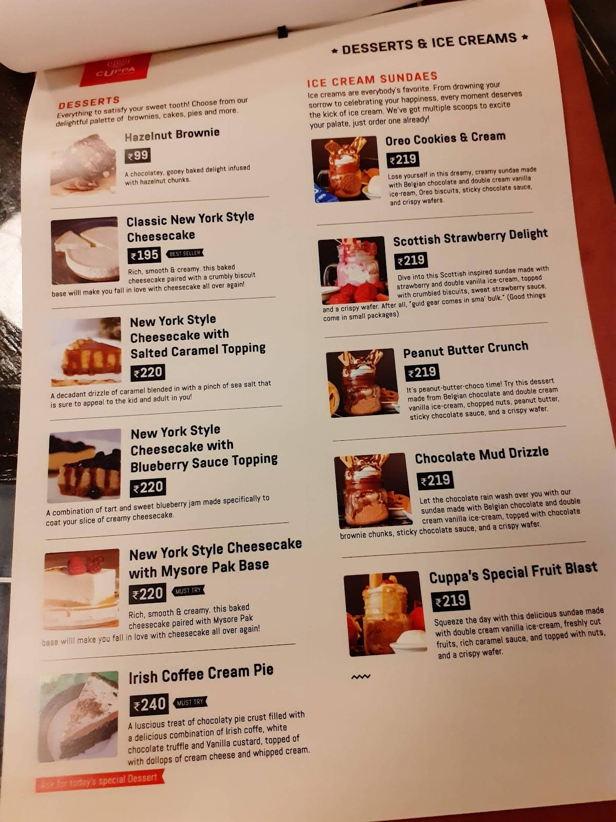 Cuppa Redefined - Mysore's Neighbourhood Cafe & Restaurant menu