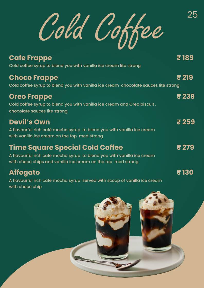 TimeSquare Cafe menu
