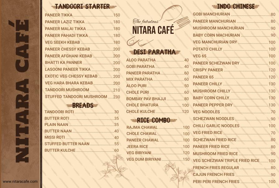 NITARA CAFÉ ನಿತಾರಾ ಕೆಫೆ menu