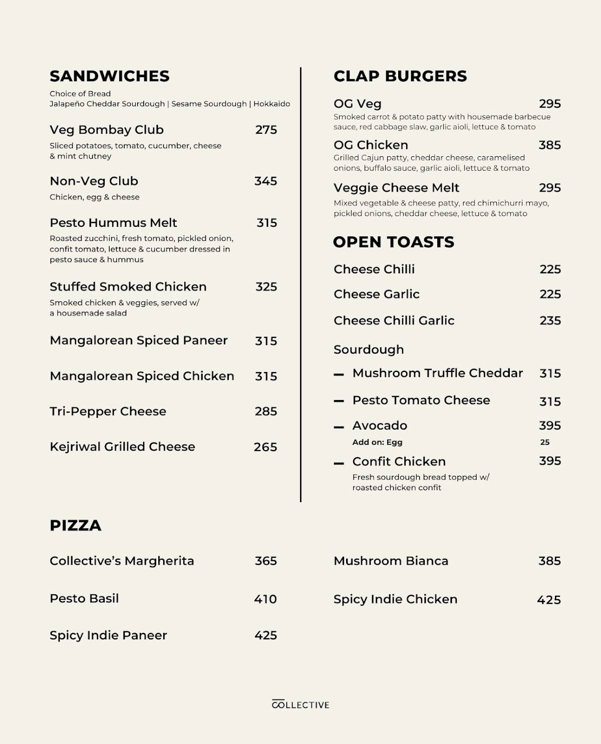 Collective Coffee House menu