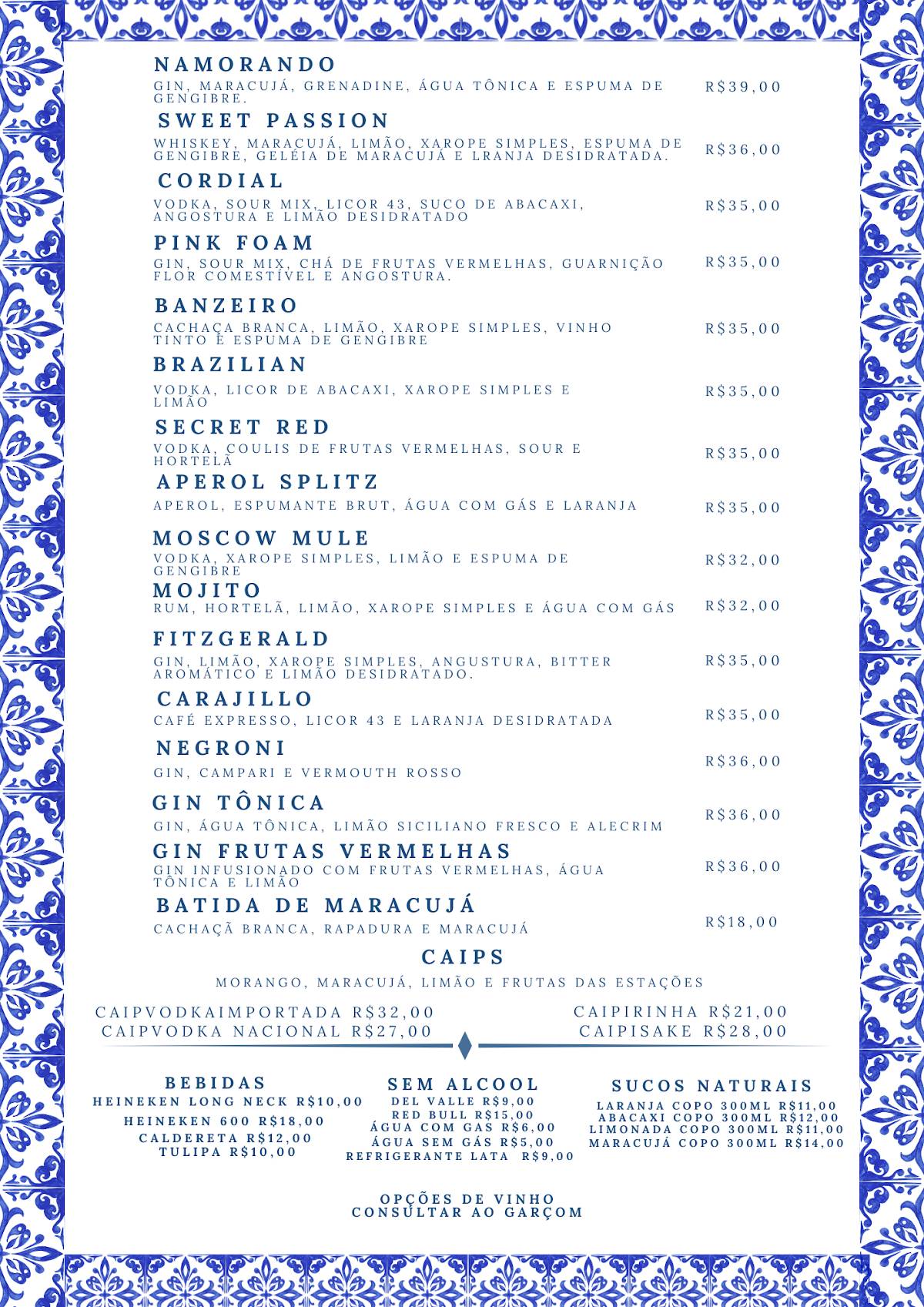 Bistrô Namorando cardápio