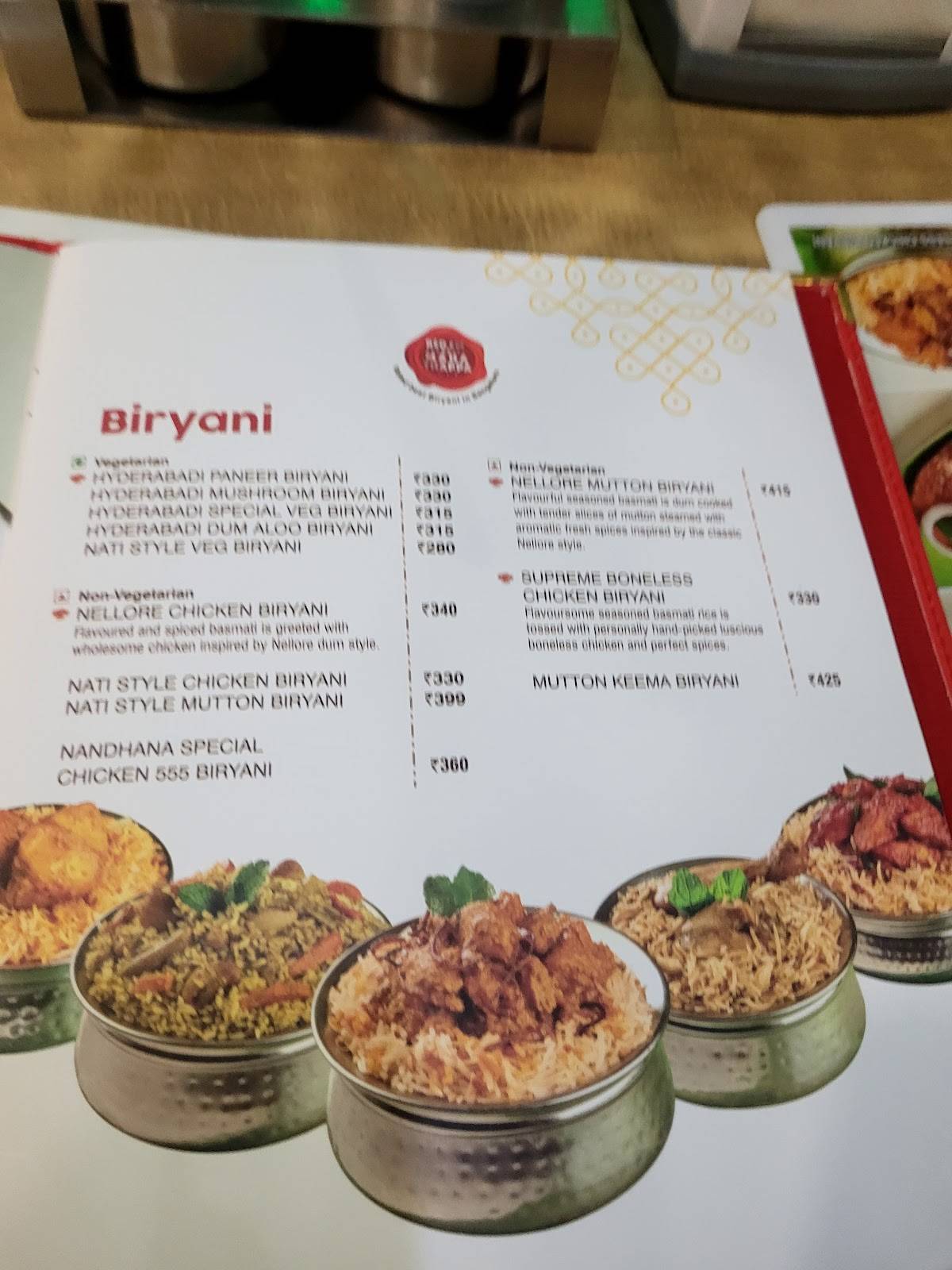 Nandhana Palace - Andhra Style Restaurant - Sahakar Nagar menu