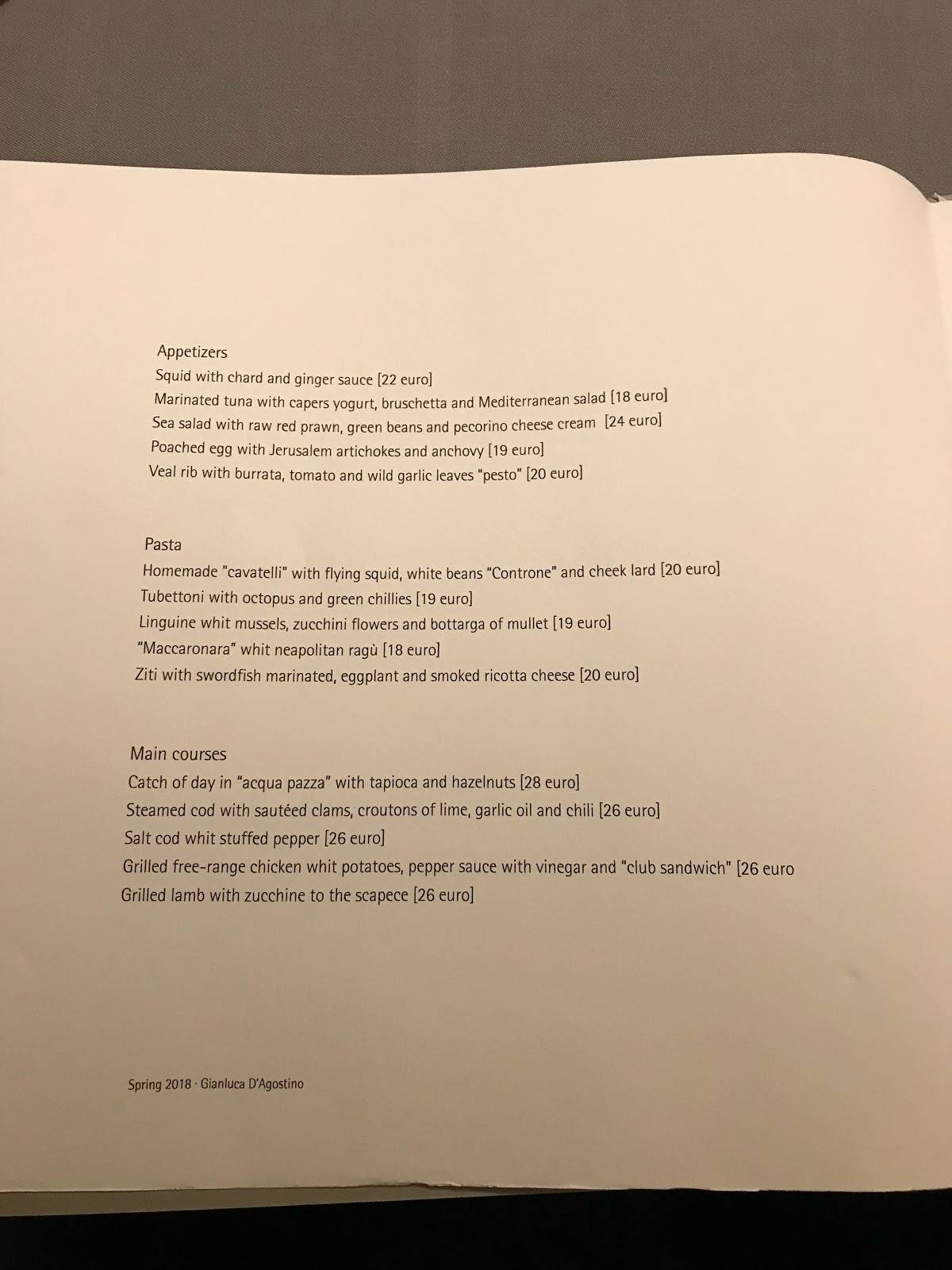 Menu di Veritas Restaurant 