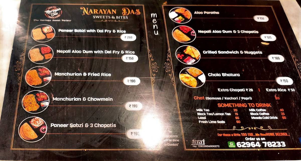 Narayandas Sweets & Bites - Since 1877 menu