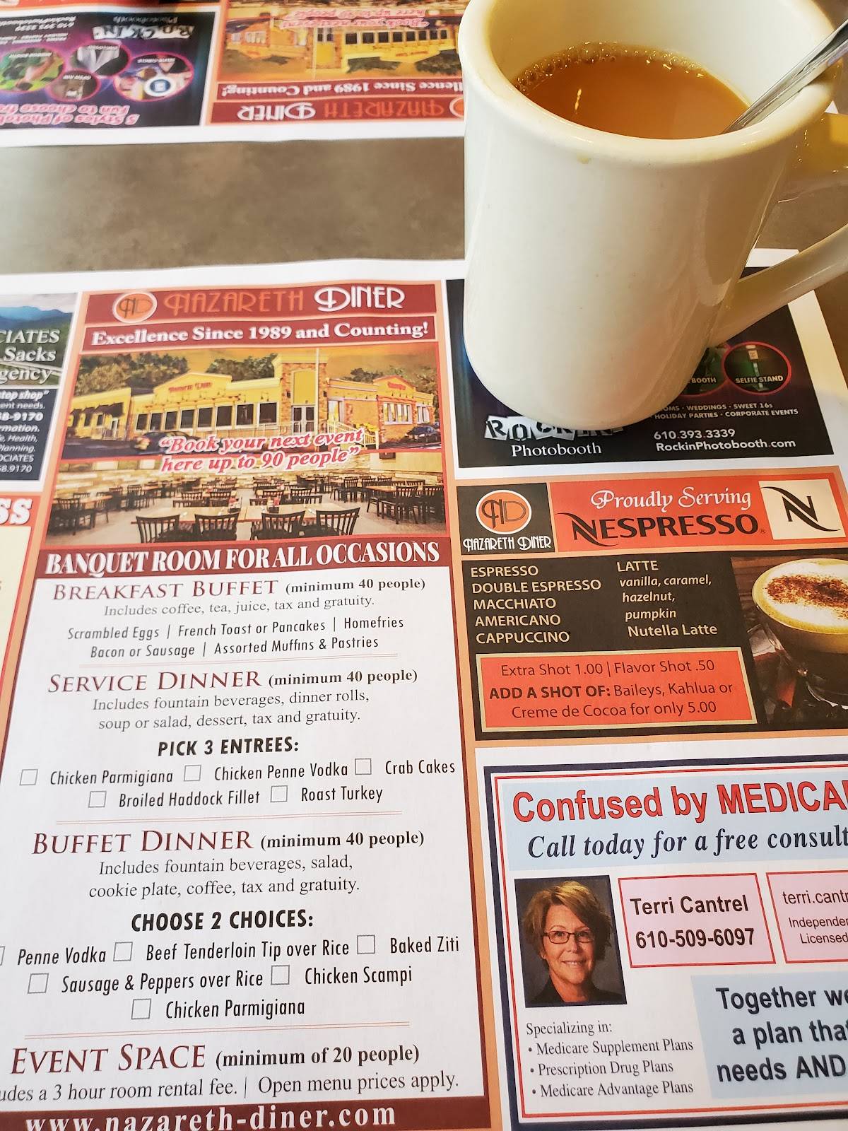 Menu at Nazareth Diner restaurant, Nazareth