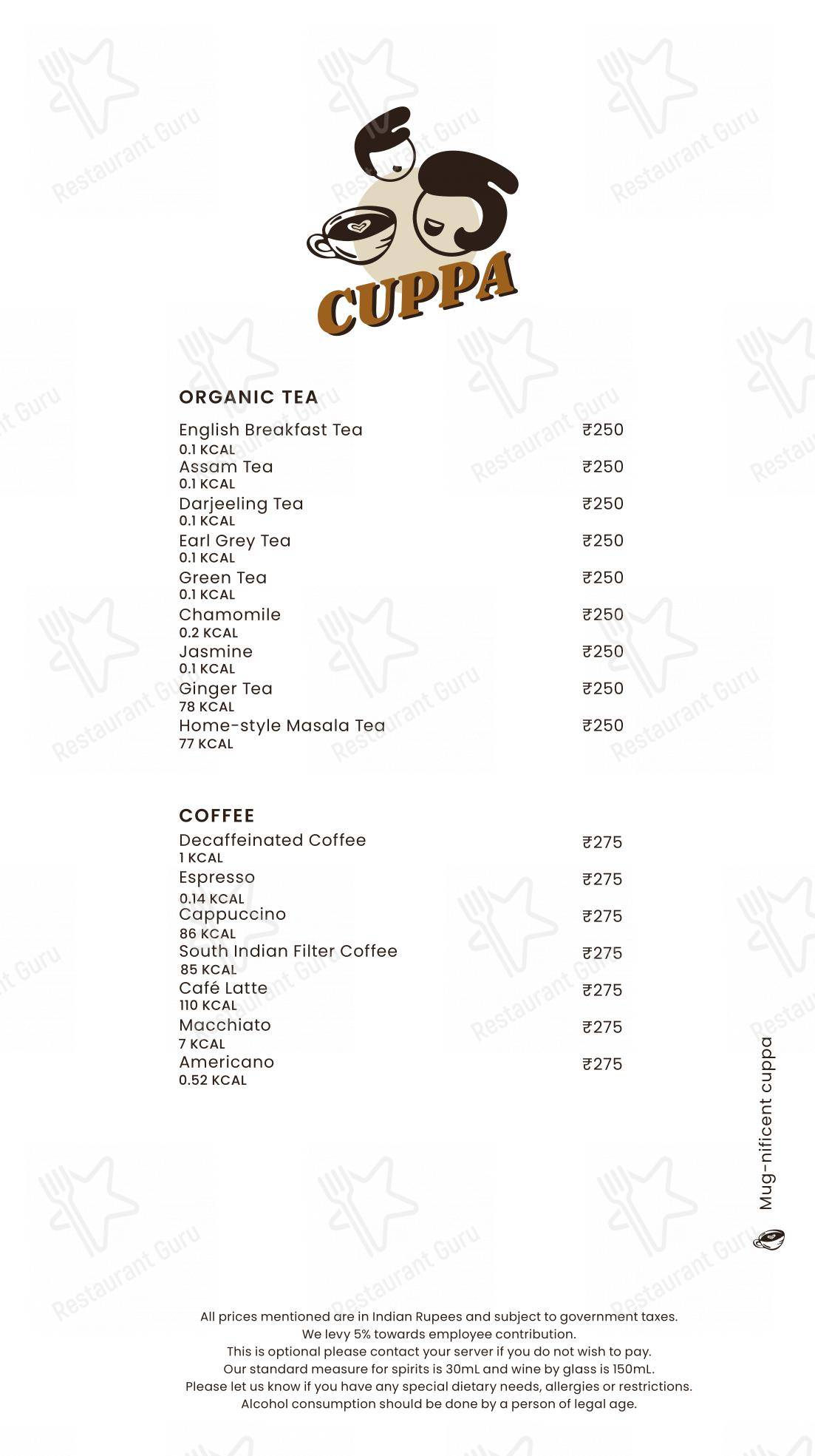 Menu bar for Neer in Bengaluru