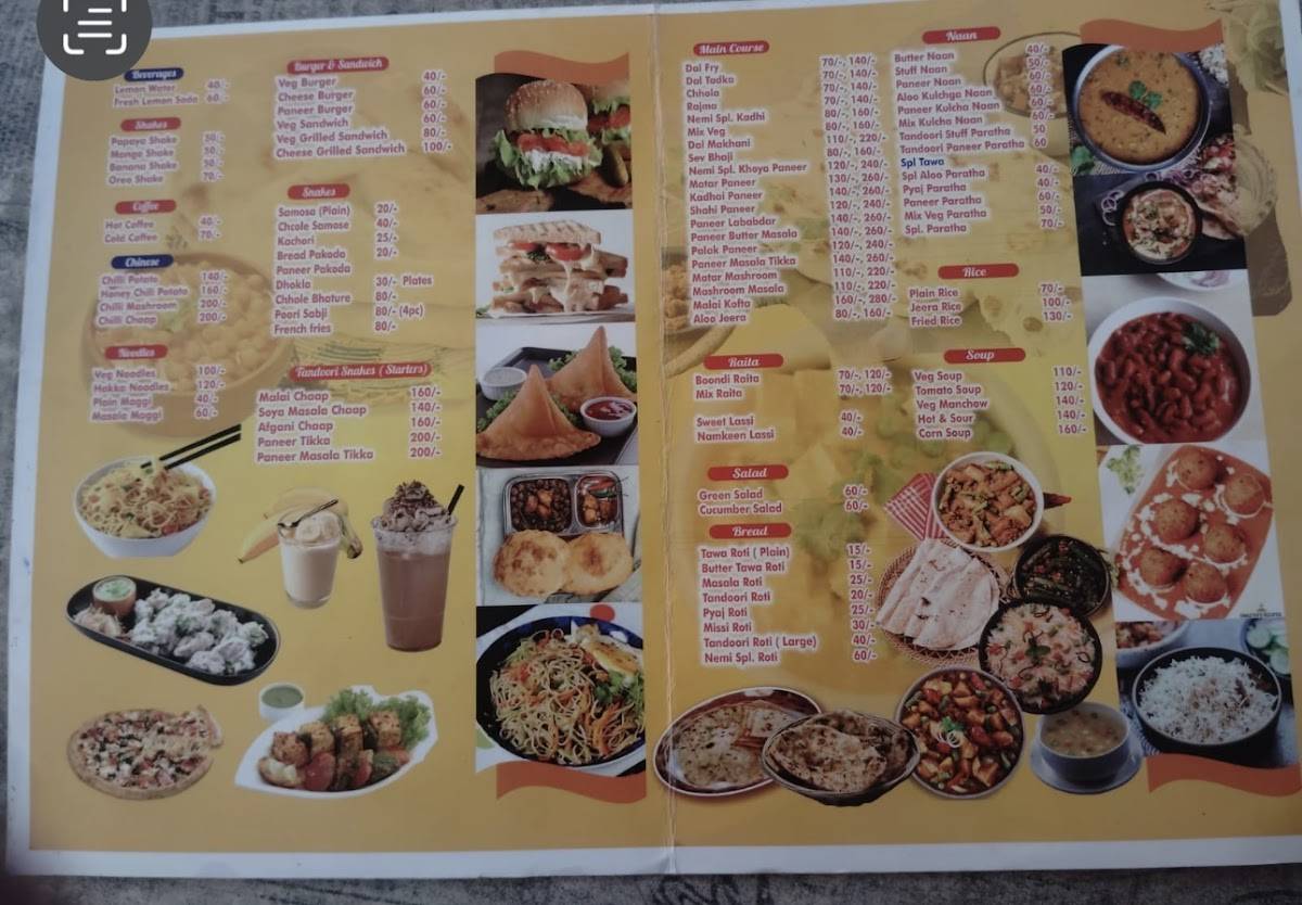 Nemi sweets & Restaurant menu