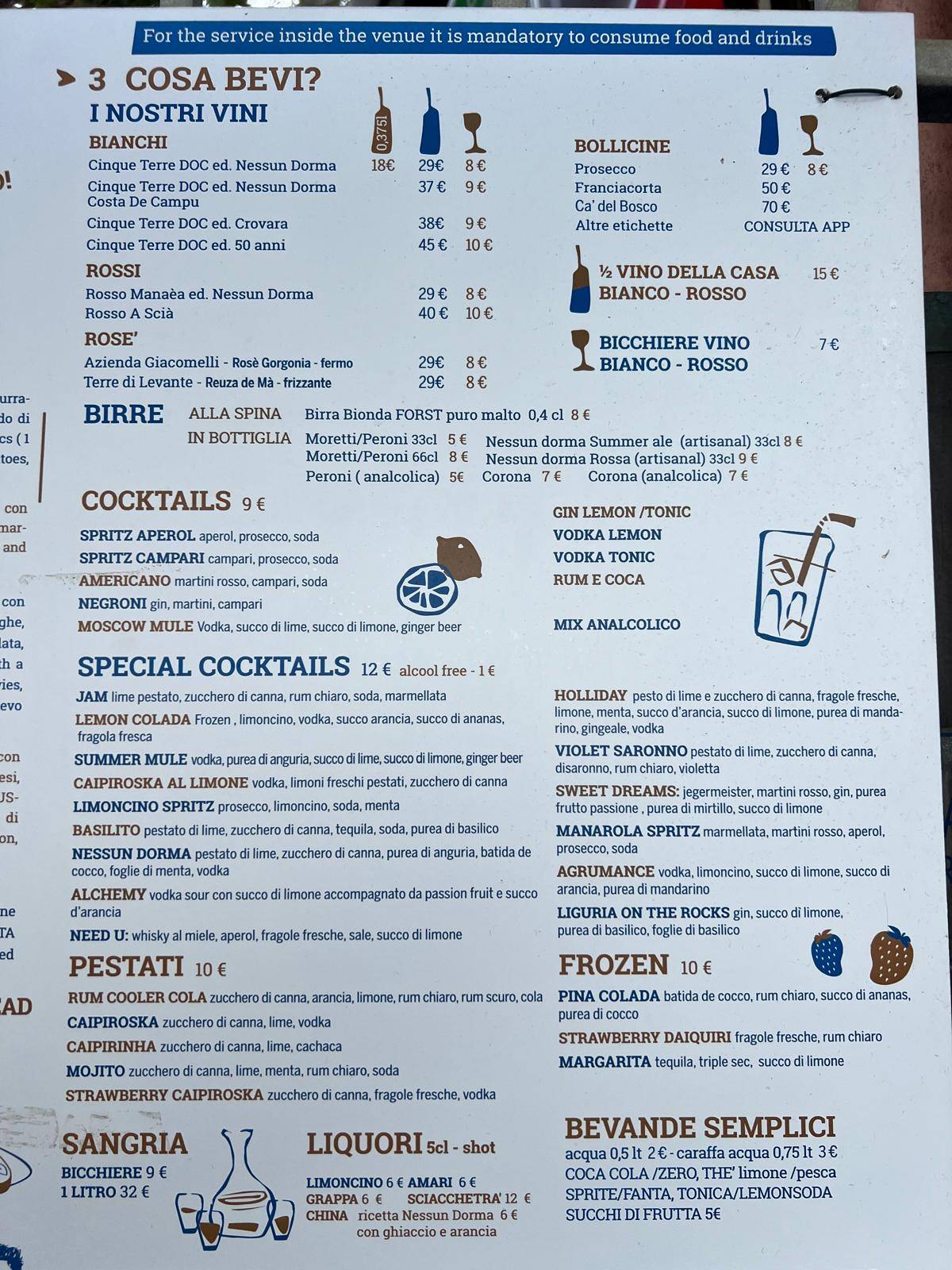 Menu di Nessun Dorma 