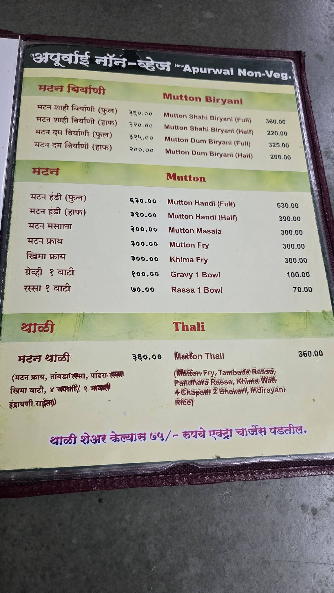 New Apurvai Non-Veg menu