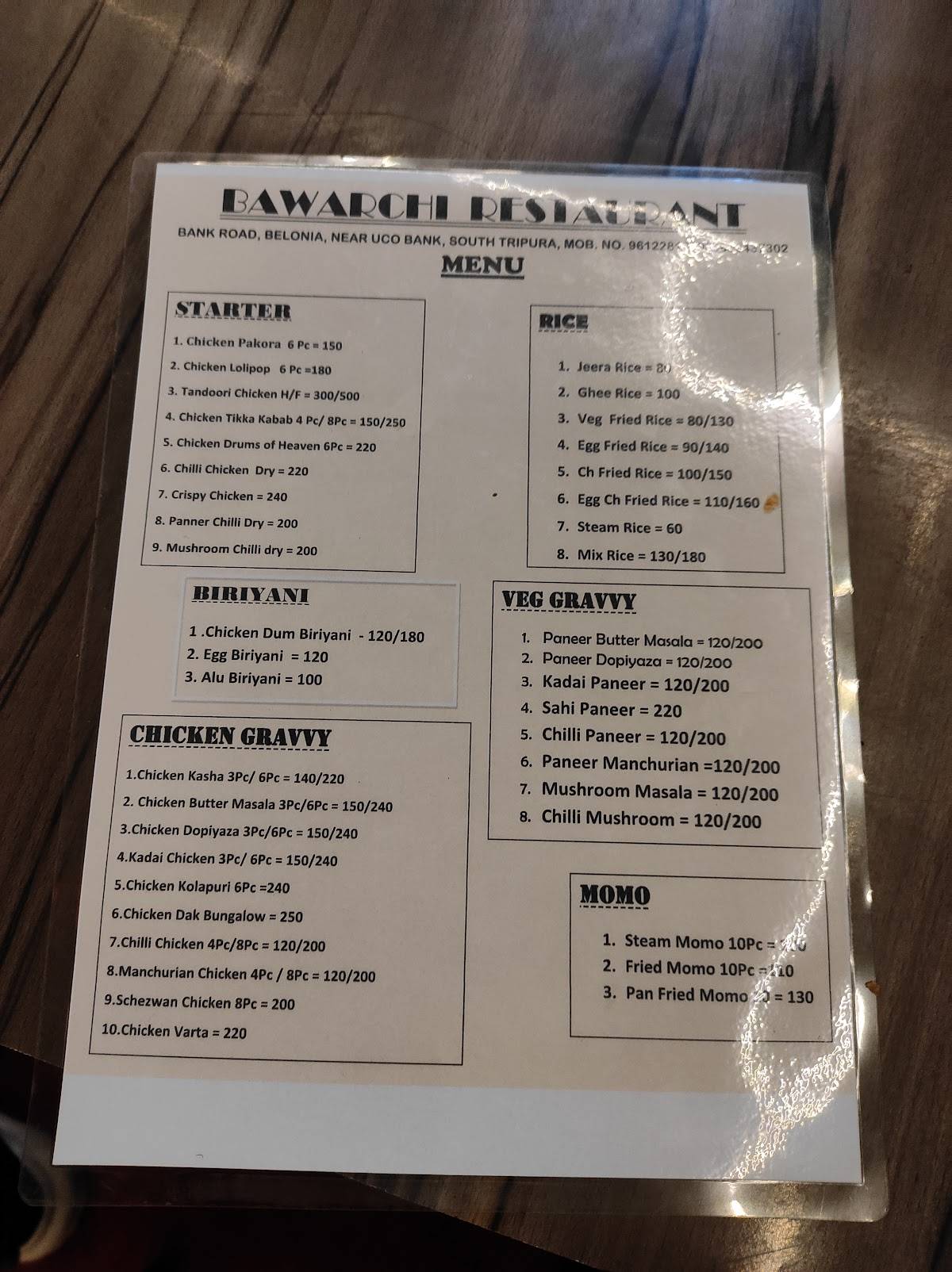 New Bawarchi Restaurant menu