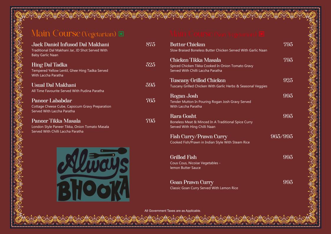 Tamasha menu
