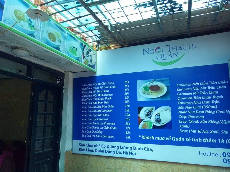 Menu at Ngọc Thạch Quán restaurant, Hanoi, sân chơi nhà