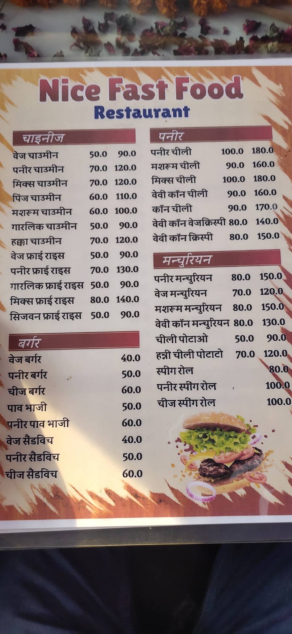 Nice Fast Food Restaurent menu
