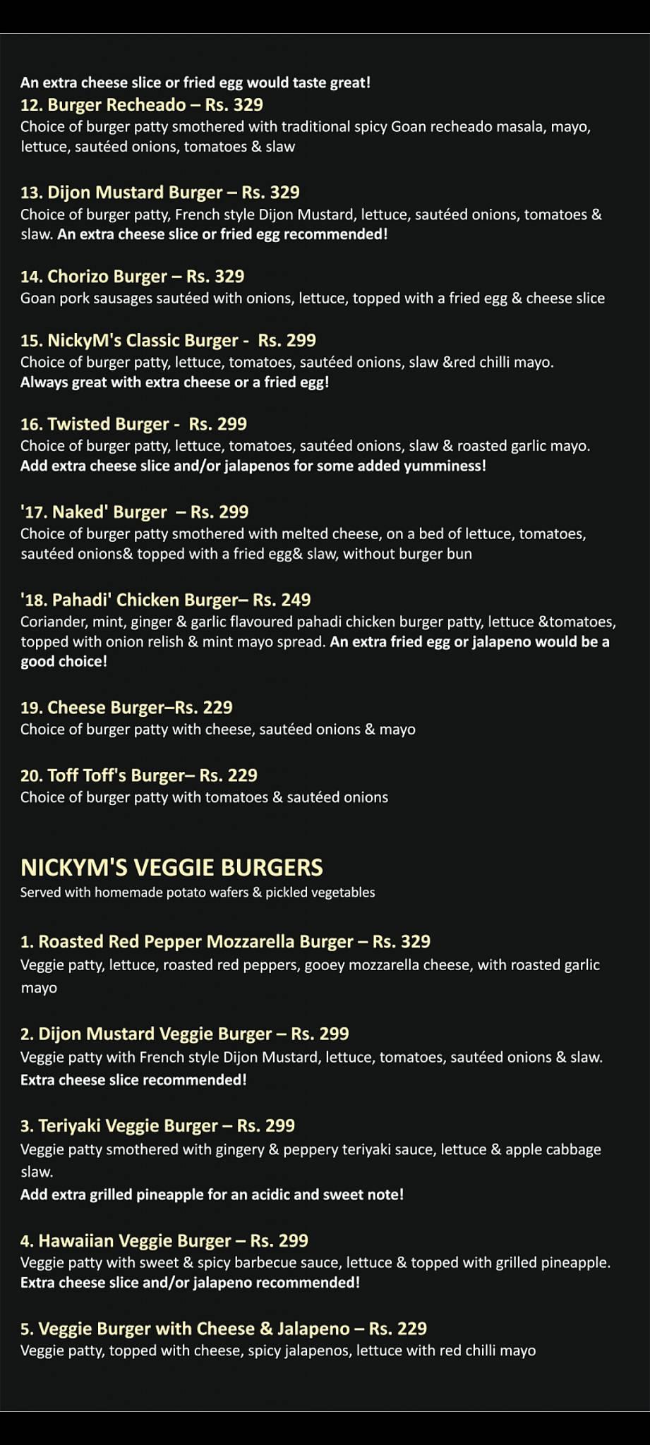 NickyM's Kitchen menu