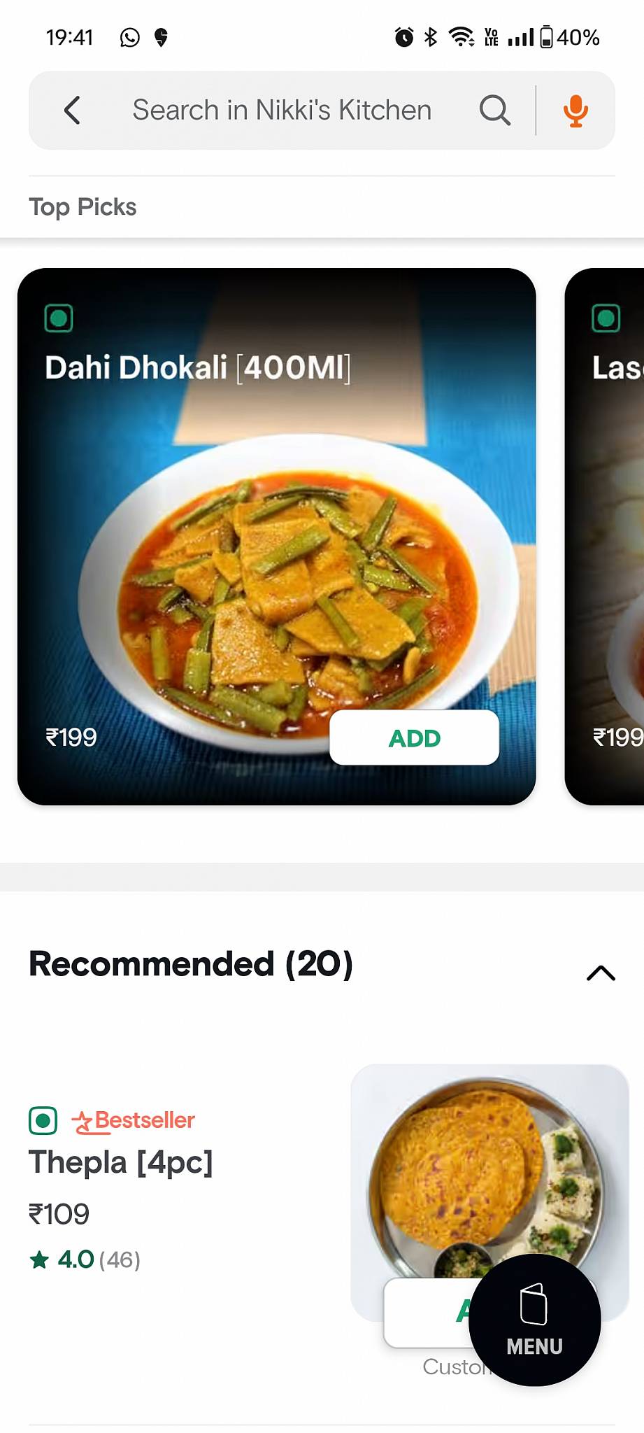 Nikki's Kitchen menu