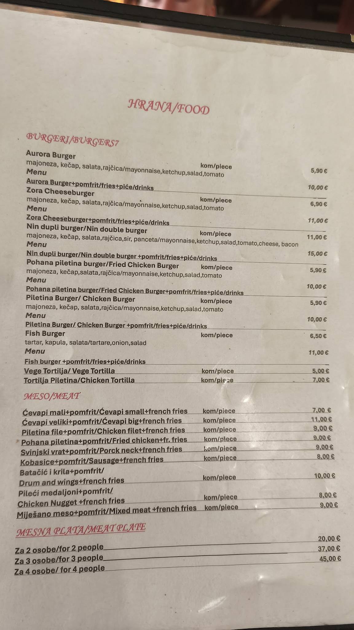 Menu di Caffe Zora 