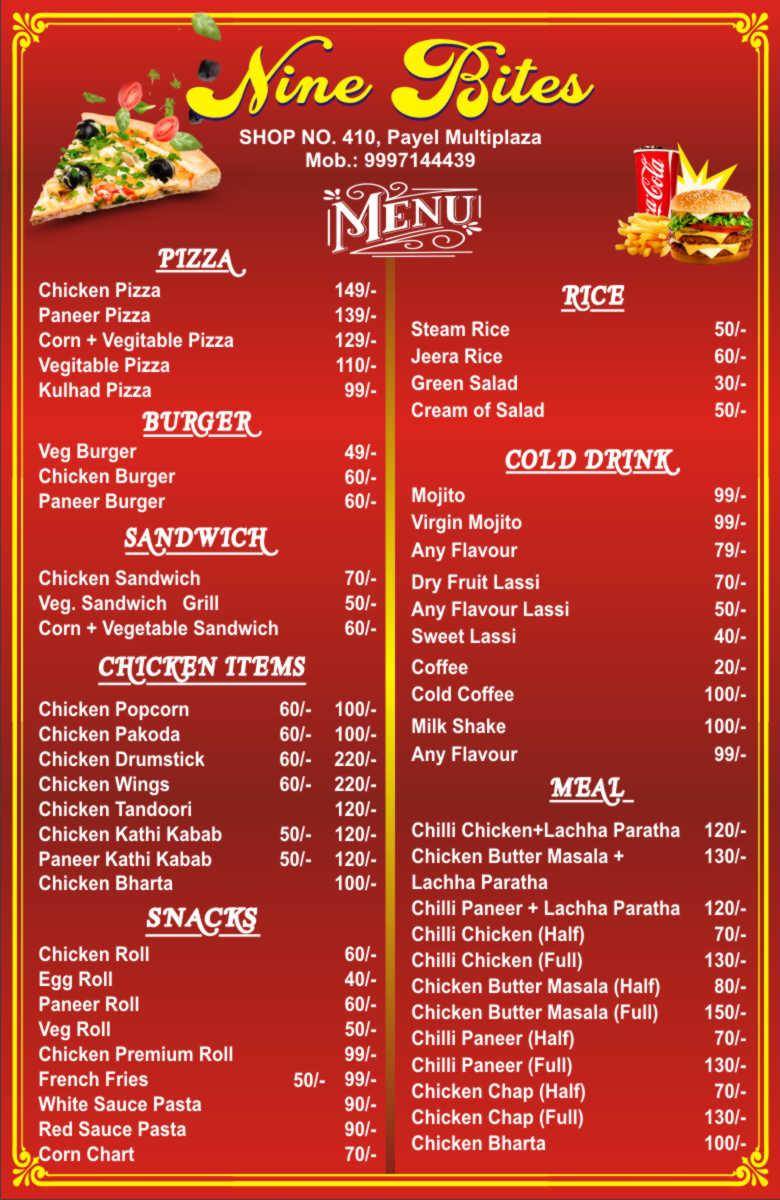 Nine Bites - Cafe menu