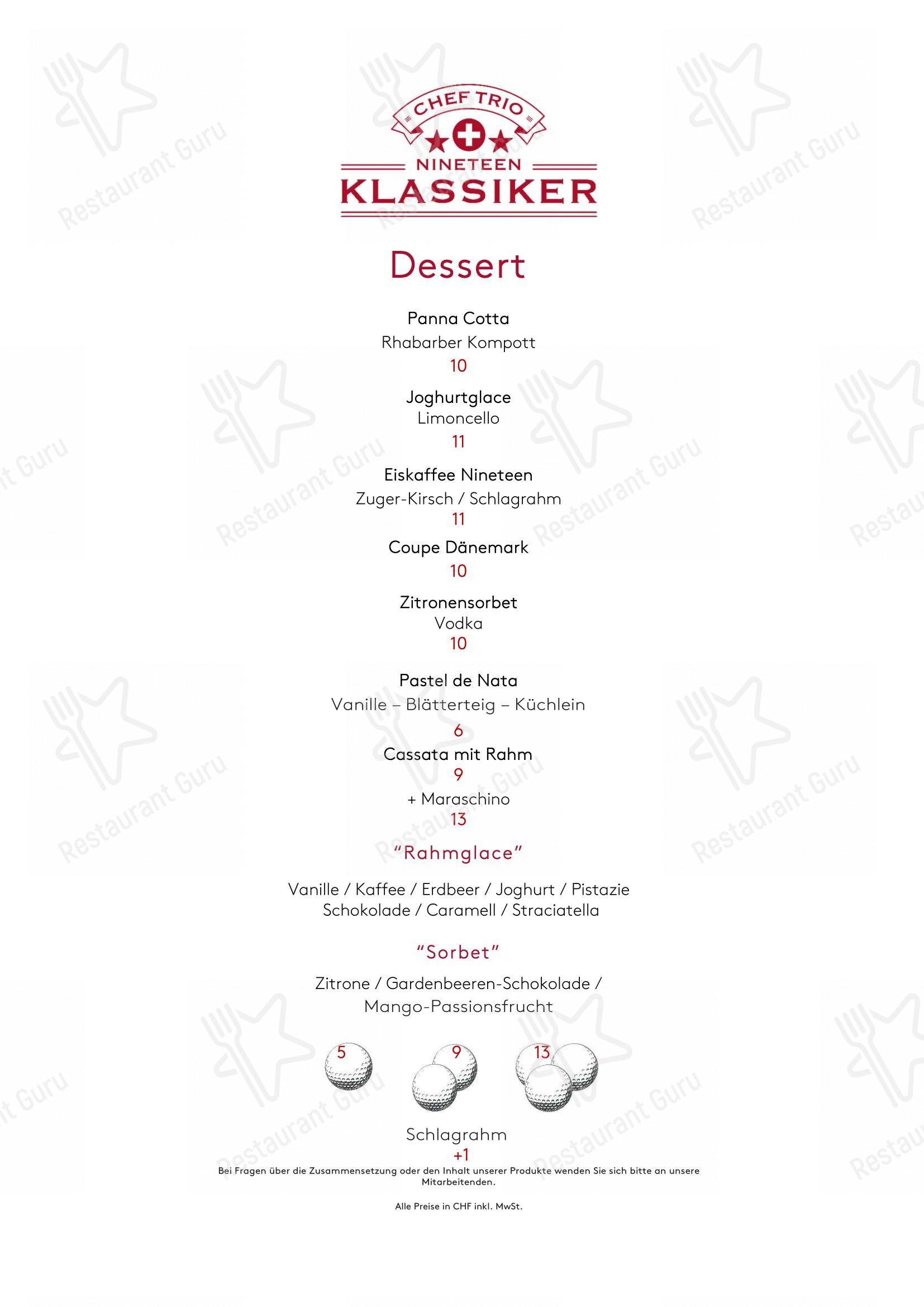 Основное меню per Nineteen Restaurant & Club in Unterengstringen