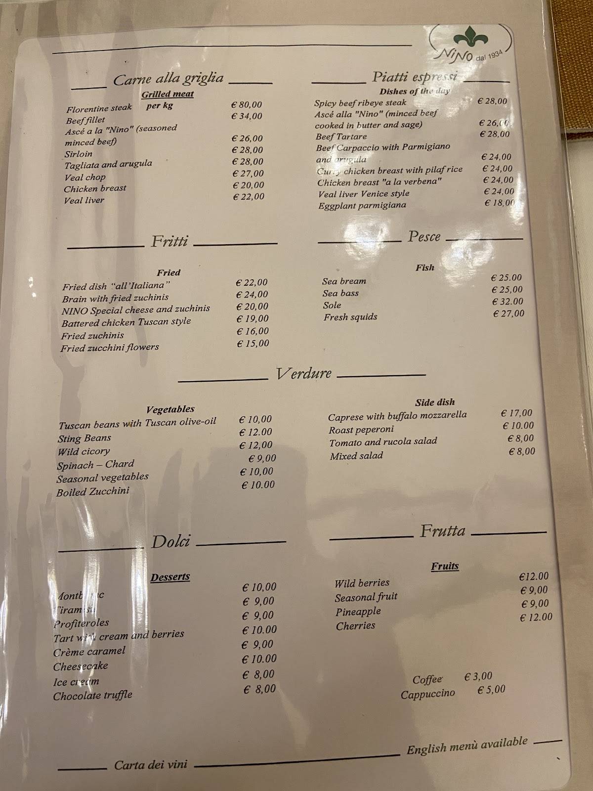 Menu di Ristorante Nino 