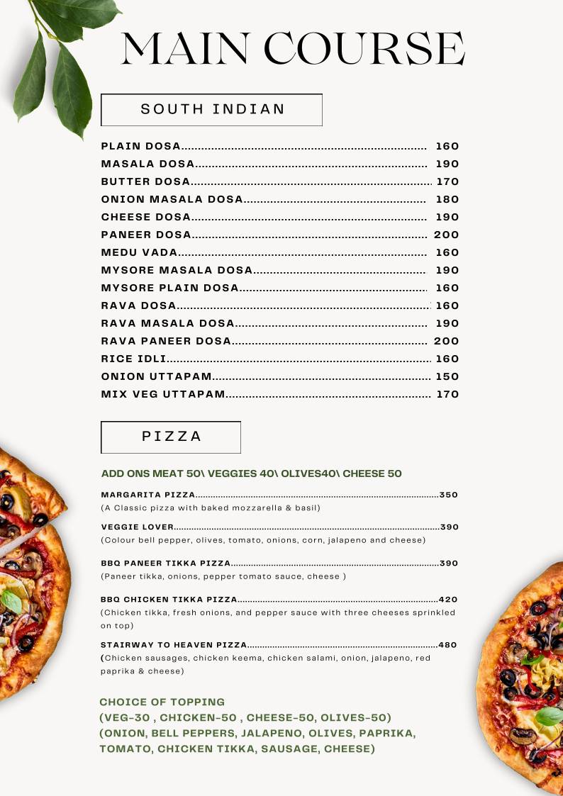 Niri's Park View Restaurant menu