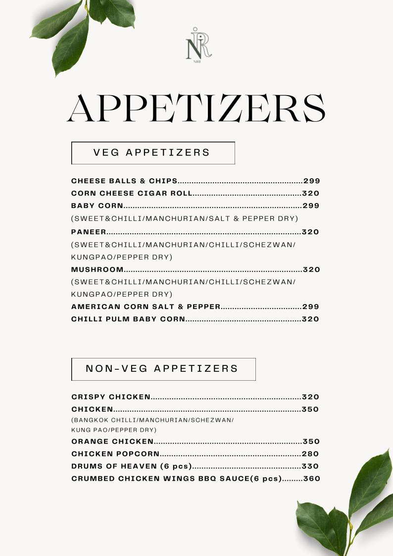 Niri's Park View Restaurant menu