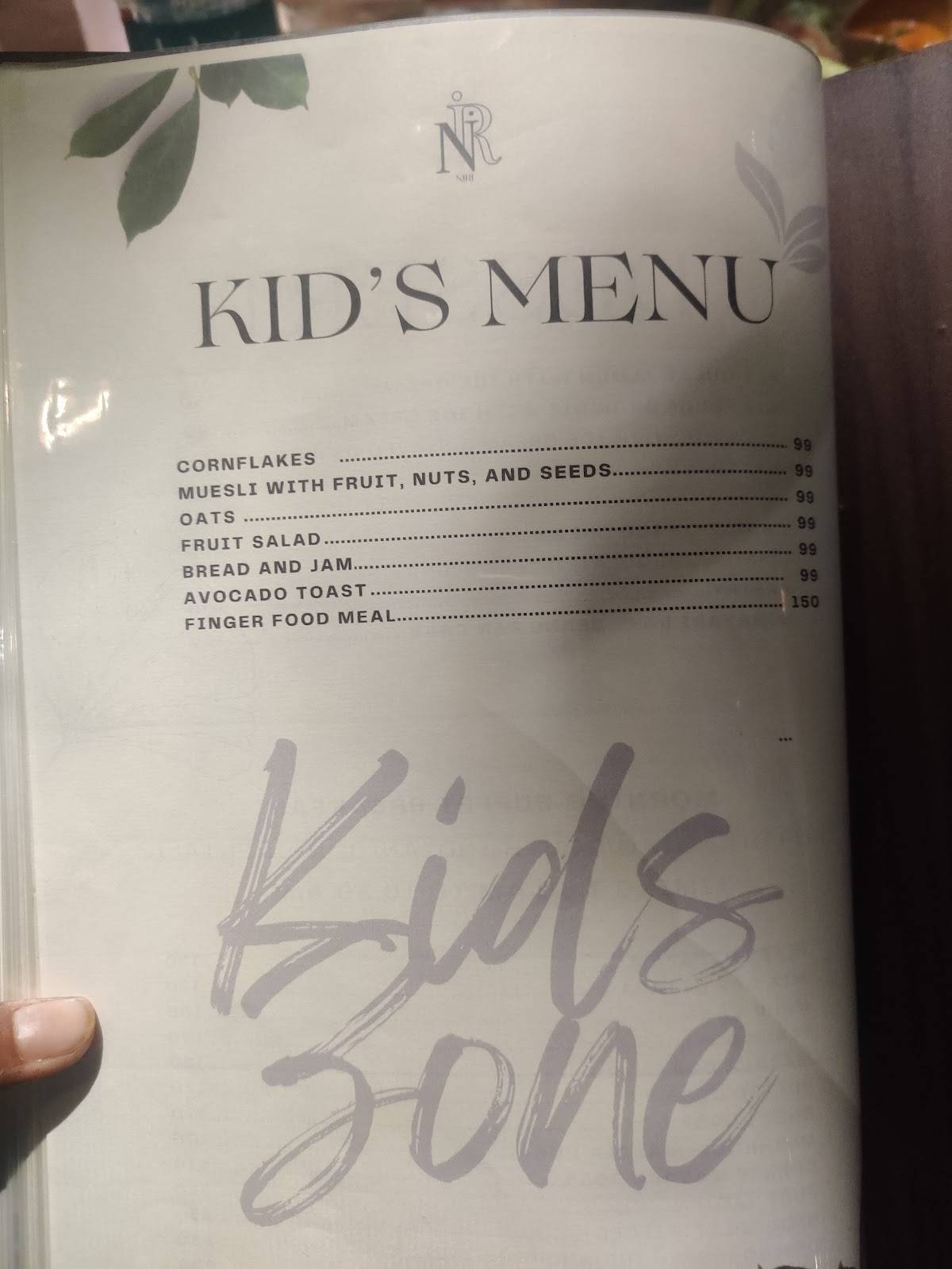 Niri's Park View Restaurant menu