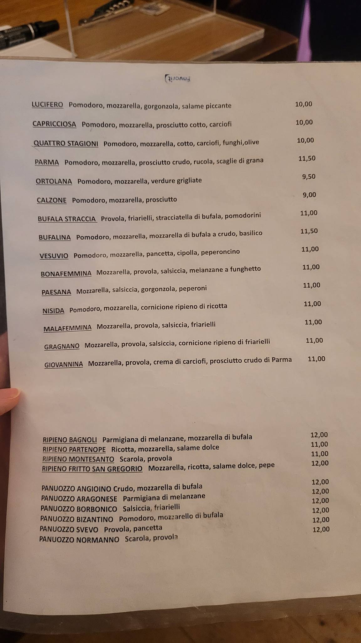 Menu di Nisida Verace Pizzeria Ristorante 