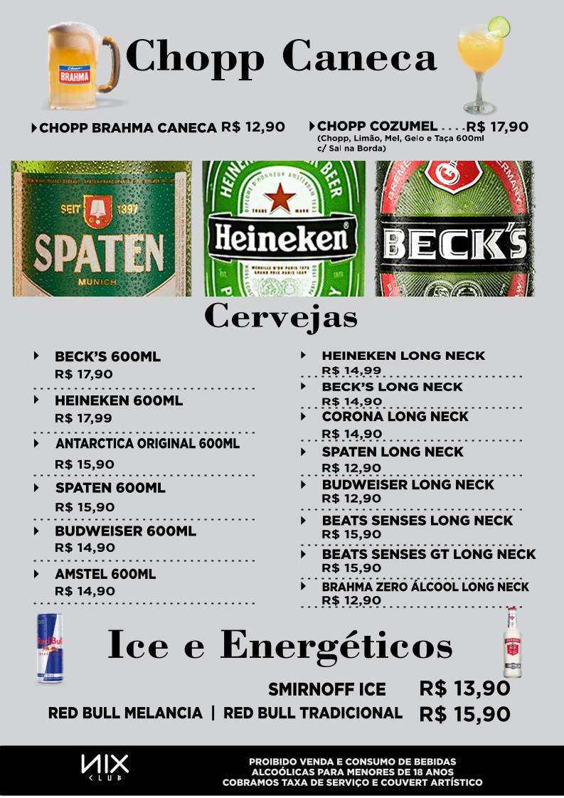 Nix Club - Choperia e Boate em Caldas Novas cardápio