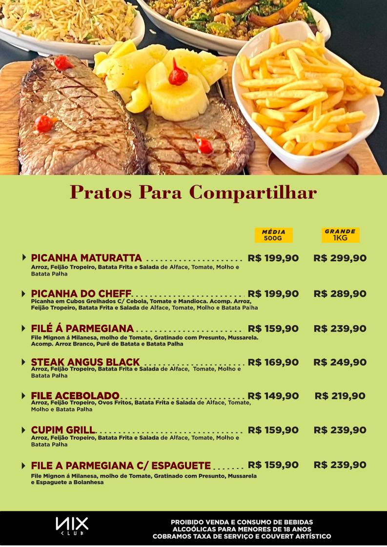 Nix Club - Choperia e Boate em Caldas Novas cardápio