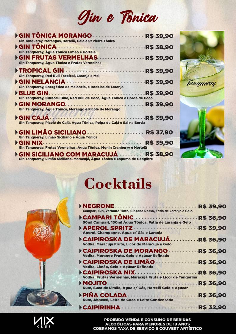 Nix Club - Choperia e Boate em Caldas Novas cardápio