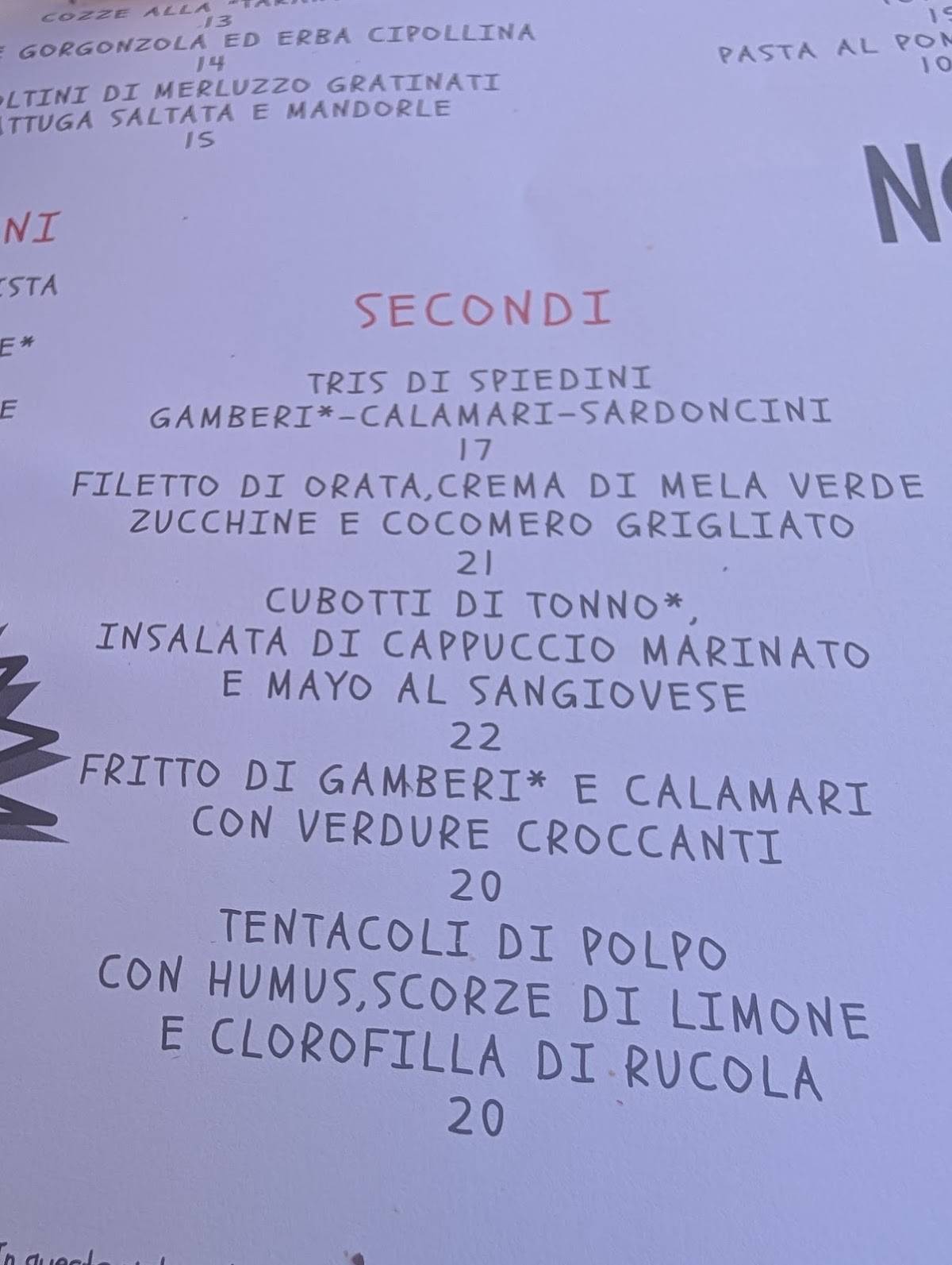 Menu de NoSTrano Beach