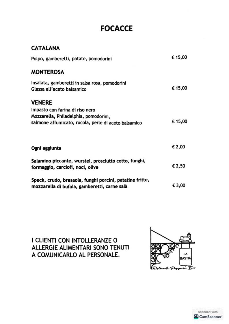 Menu di La Bastia 