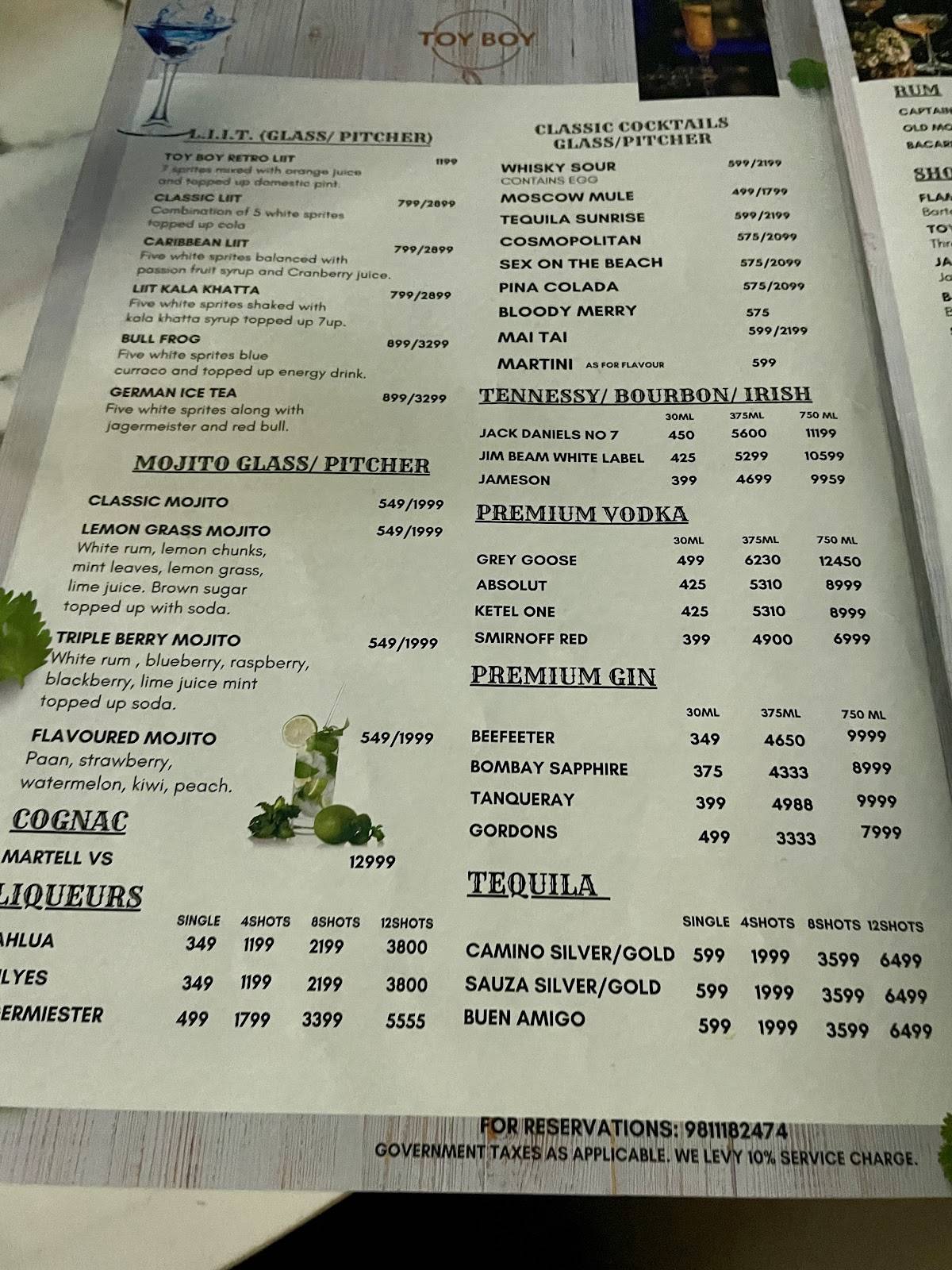 TOY BOY menu