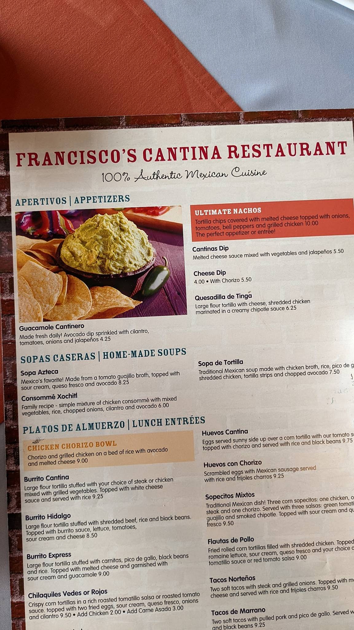 Menu at Francisco’s Cantina Restaurant, North Canton