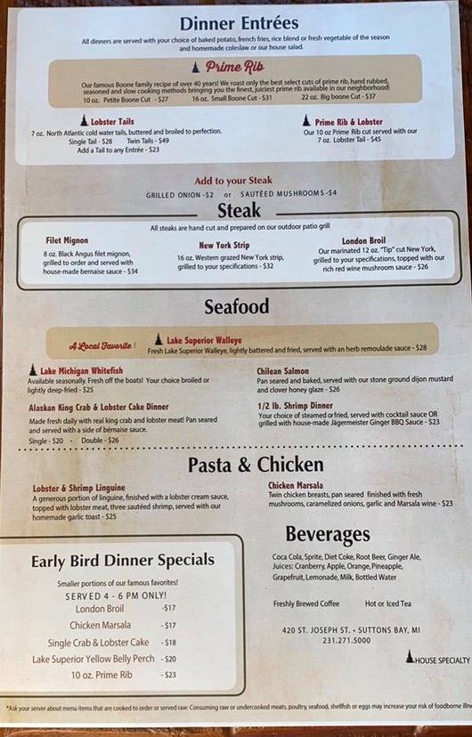 Menu at North Country Kitchen and Bar, Suttons Bay
