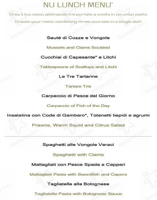 Menu di Nu Hotel Milano 