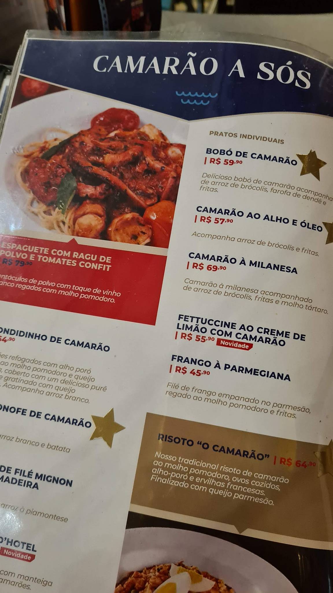 Menu em Camarada Camarão Nova América Camarões Bacalhau Frutos do