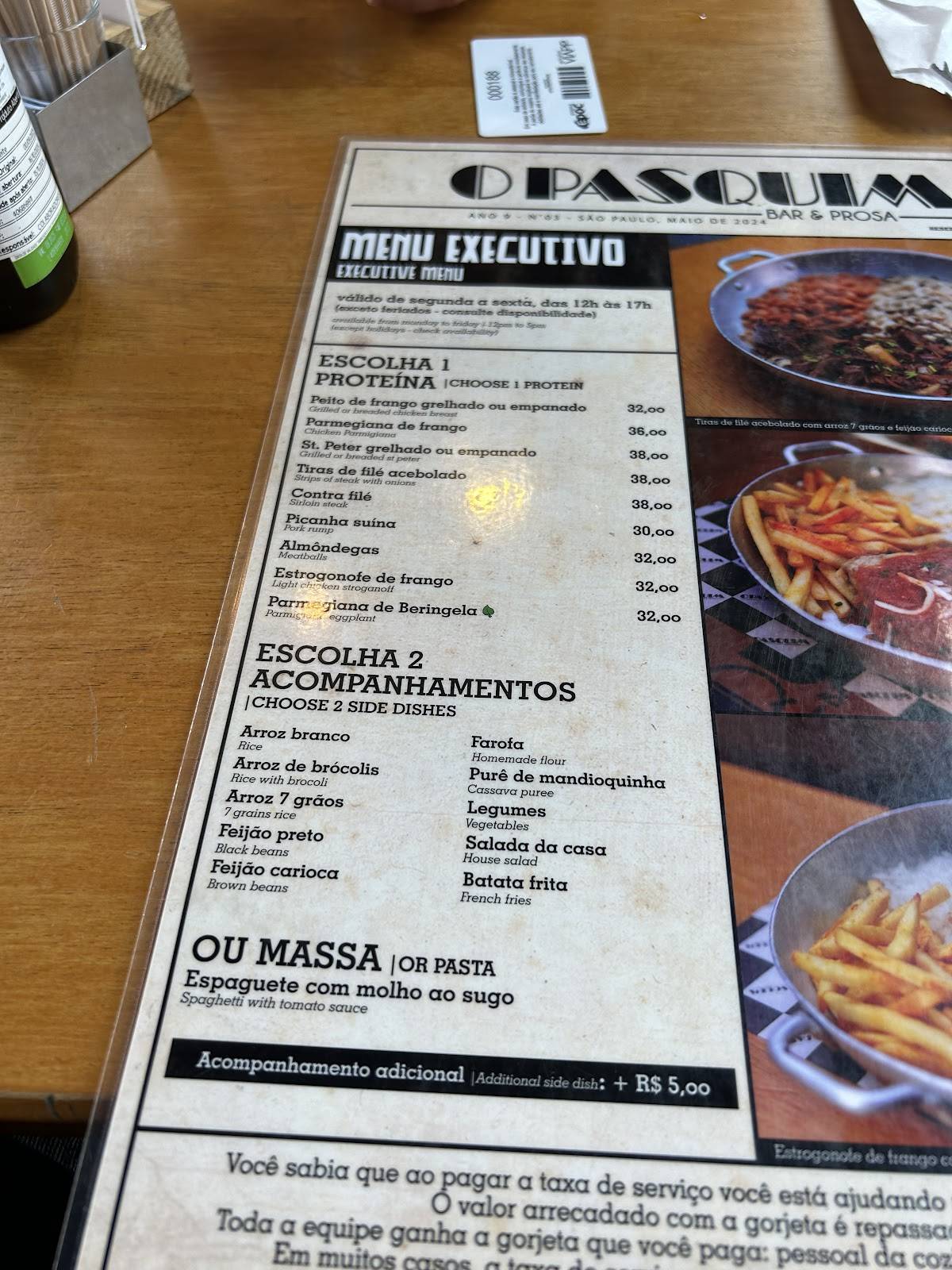 O Pasquim Bar e Prosa cardápio