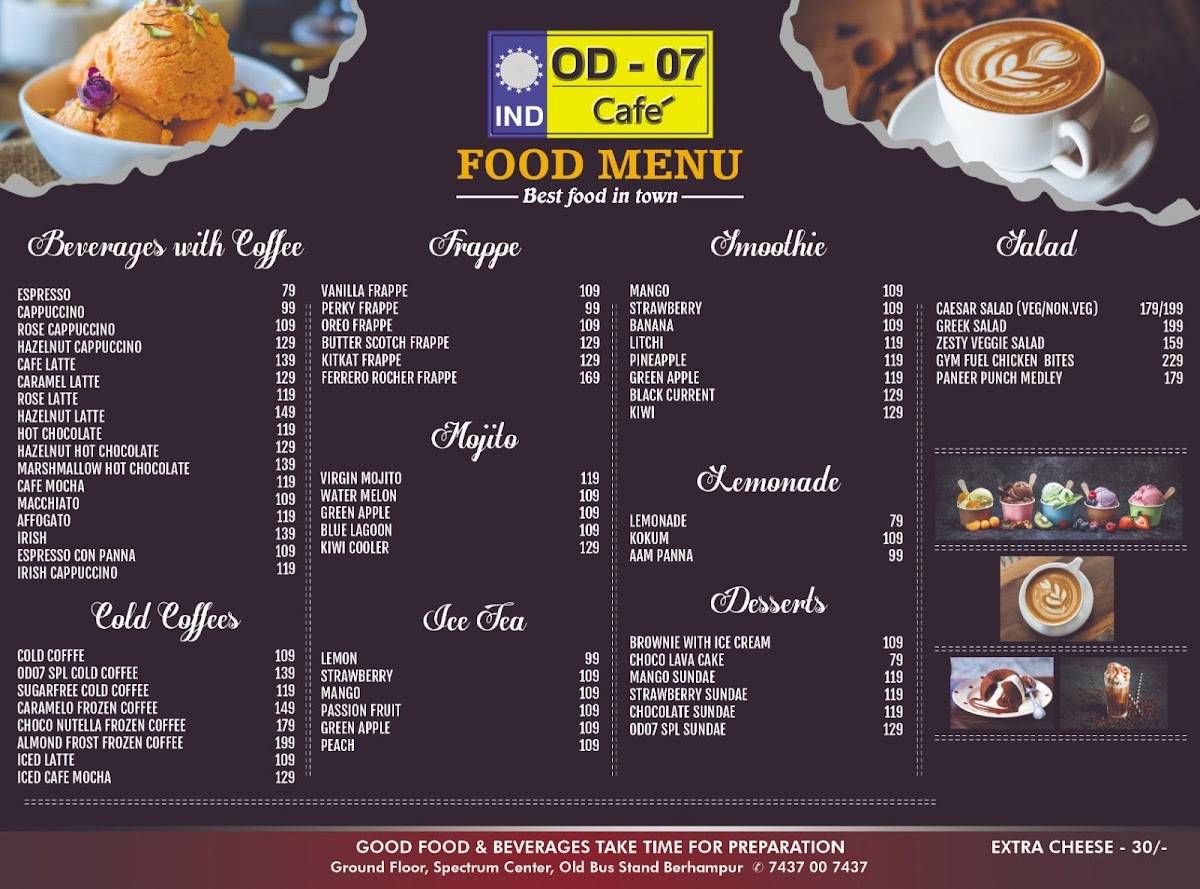 OD-07 Cafe' menu