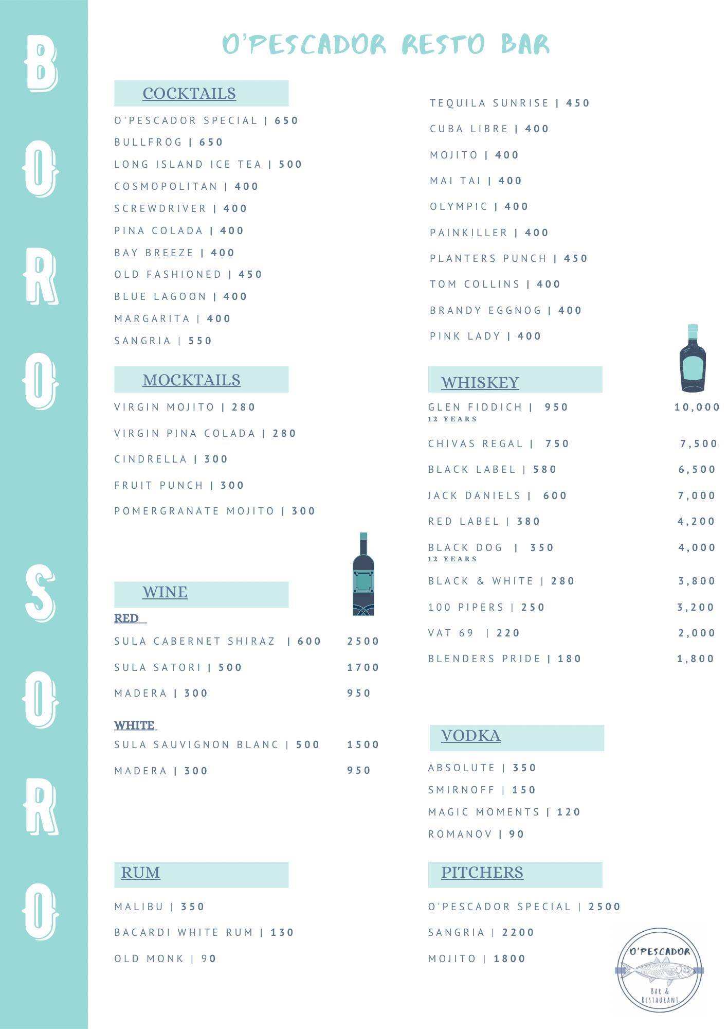 O'Pescador Restobar menu