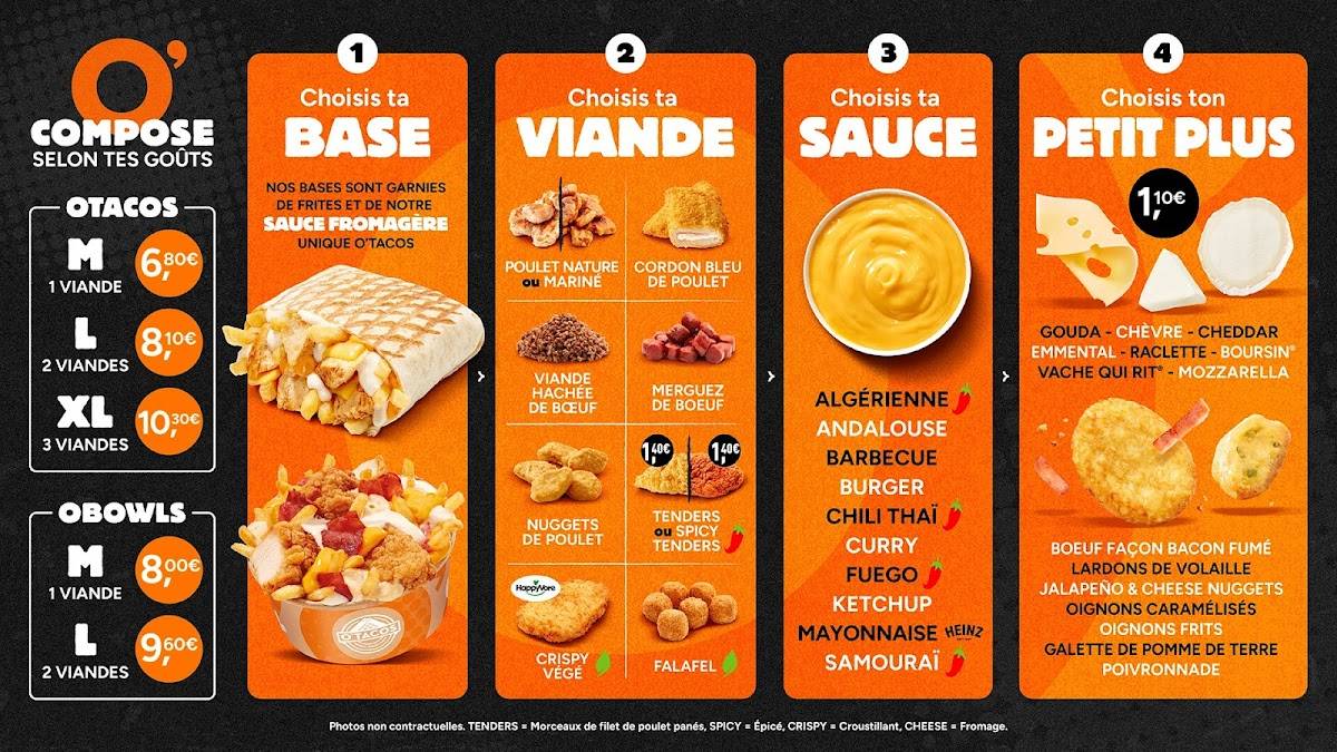 Menu de O'Tacos Rouen Rive Droite