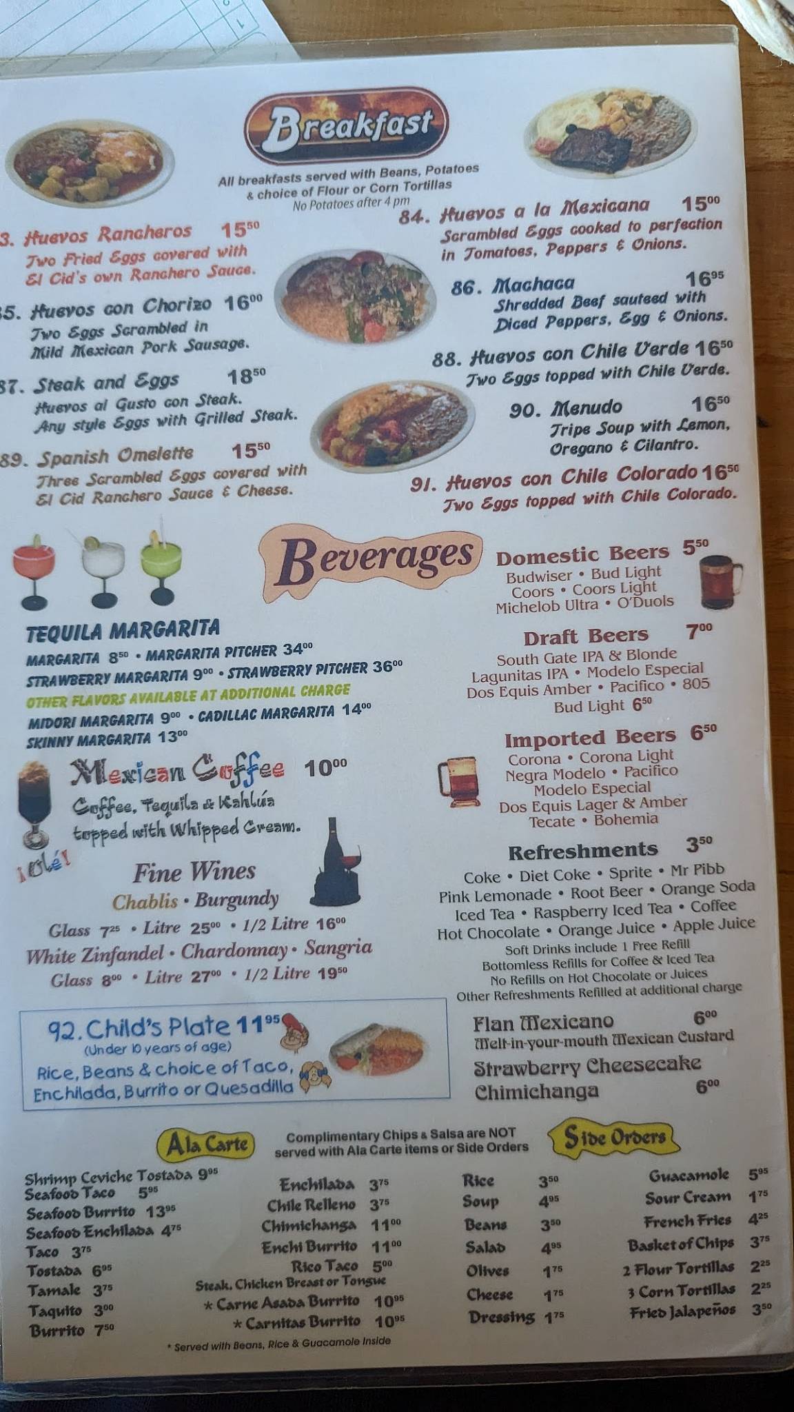 Menu at El Cid restaurant, Oakhurst, CA41