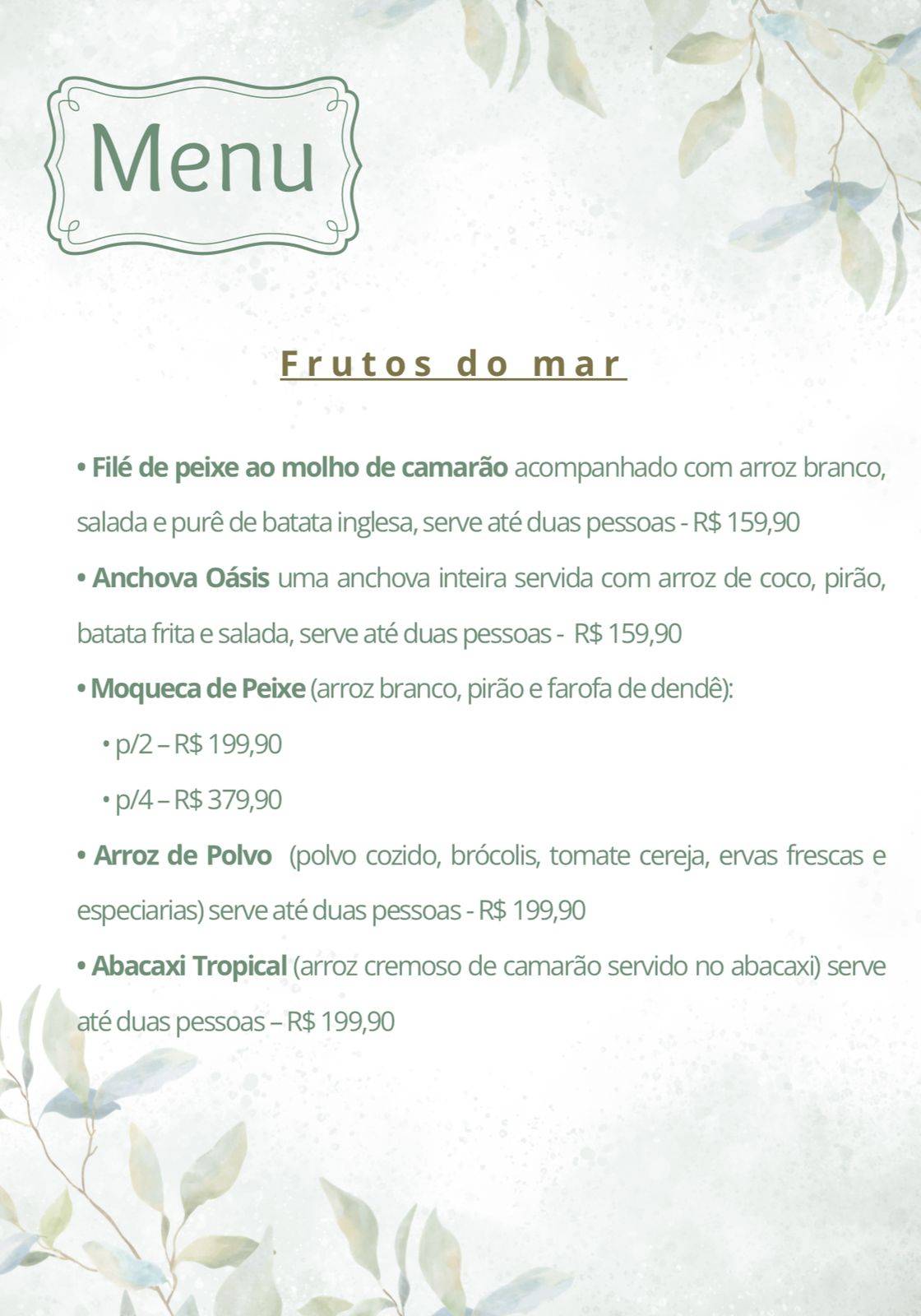 Oásis Gastrolounge cardápio