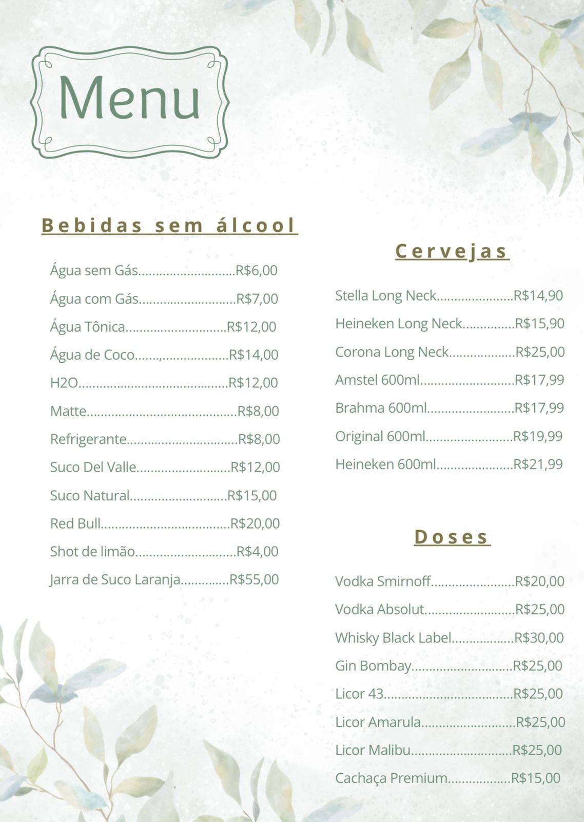 Oásis Gastrolounge cardápio
