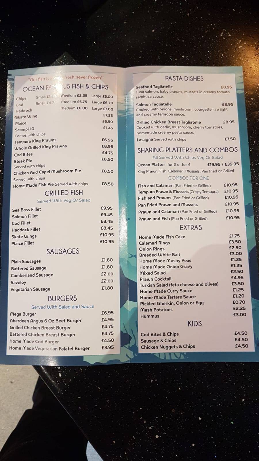 Menu at Ocean Fish Platter restaurant, Ipswich