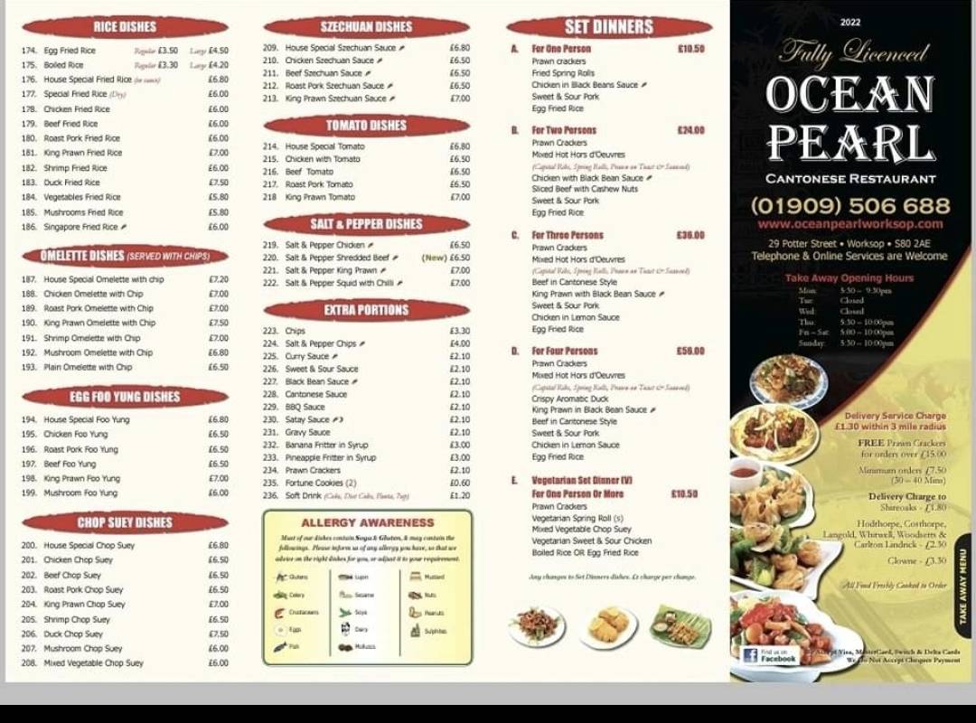 Menu at Ocean Pearl Worksop restaurant, Worksop