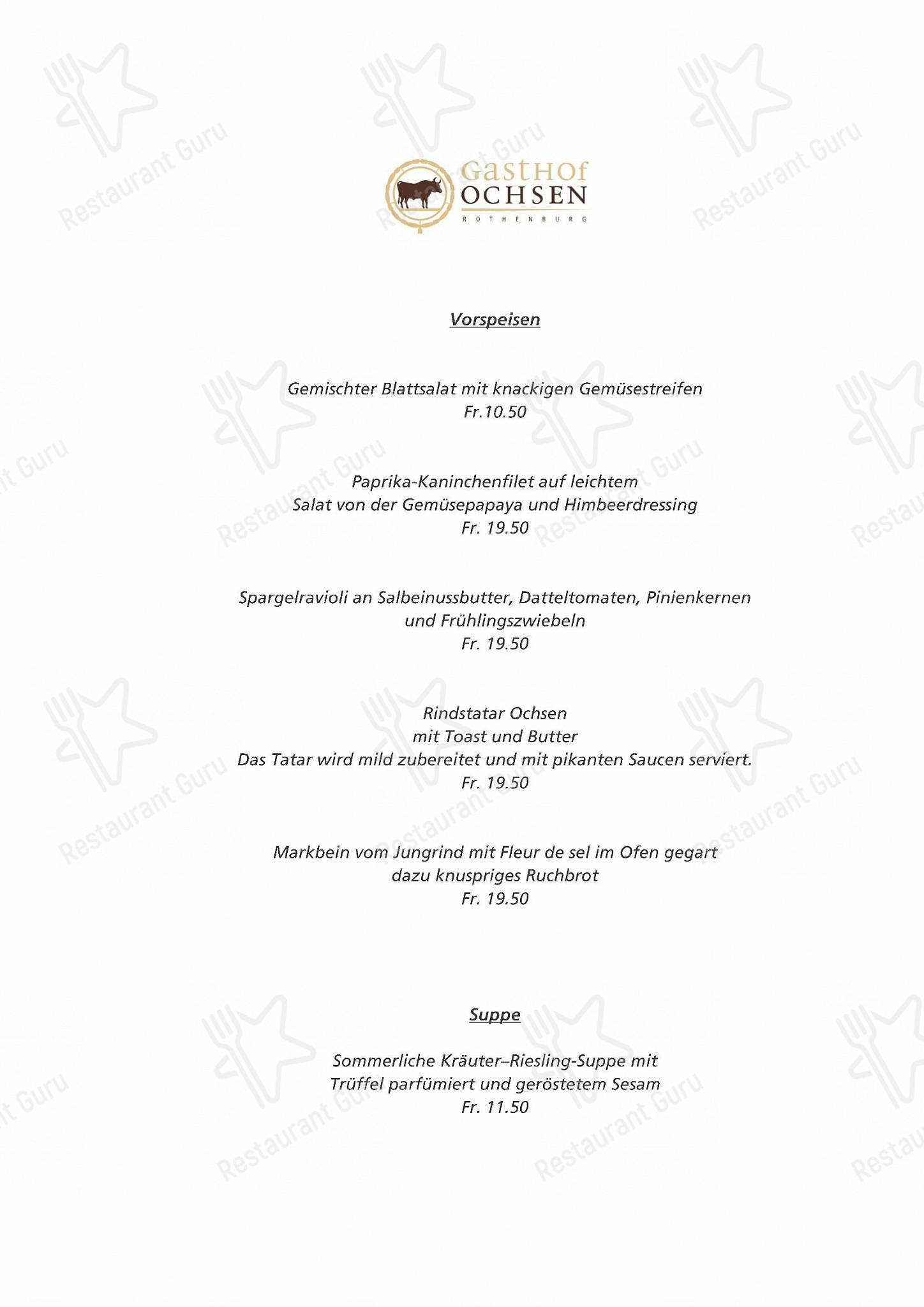 Speisekarte Von Ochsen Rothenburg